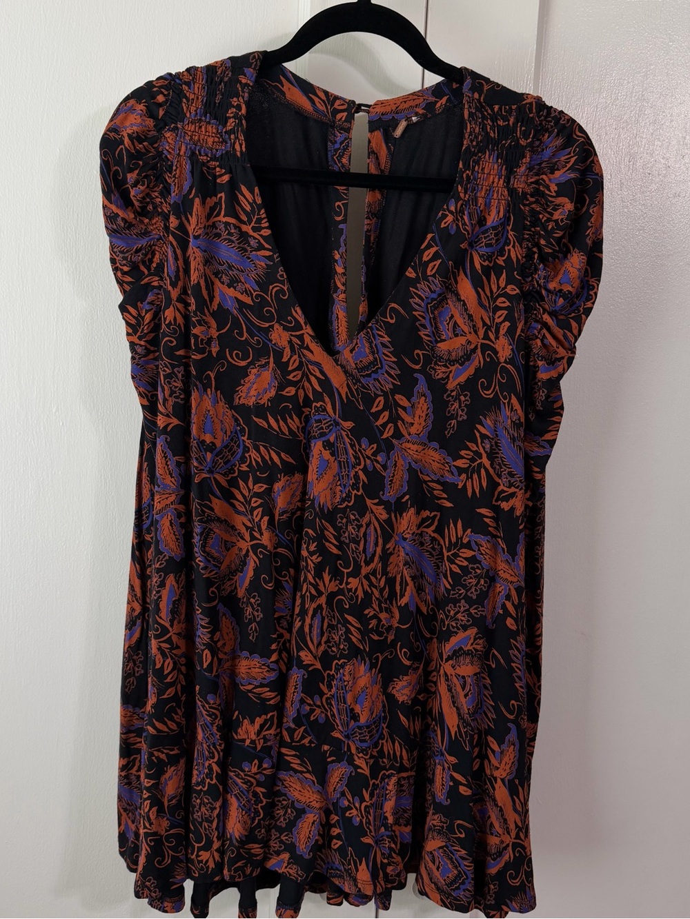 Free People Black Tunic with Orange and Purple Floral Print